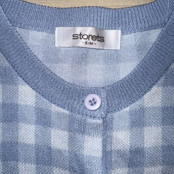 NWOT Storets Checkered Blue and White Gingham Cardigan Small Medium - Picture 3 of 6